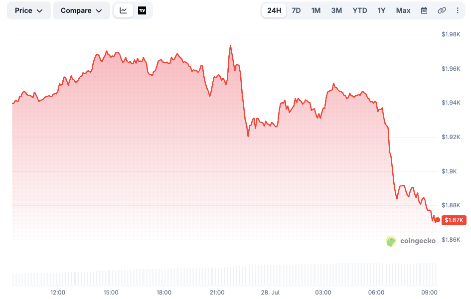 ETH fell rapidly just after Hayes' latest purchase.