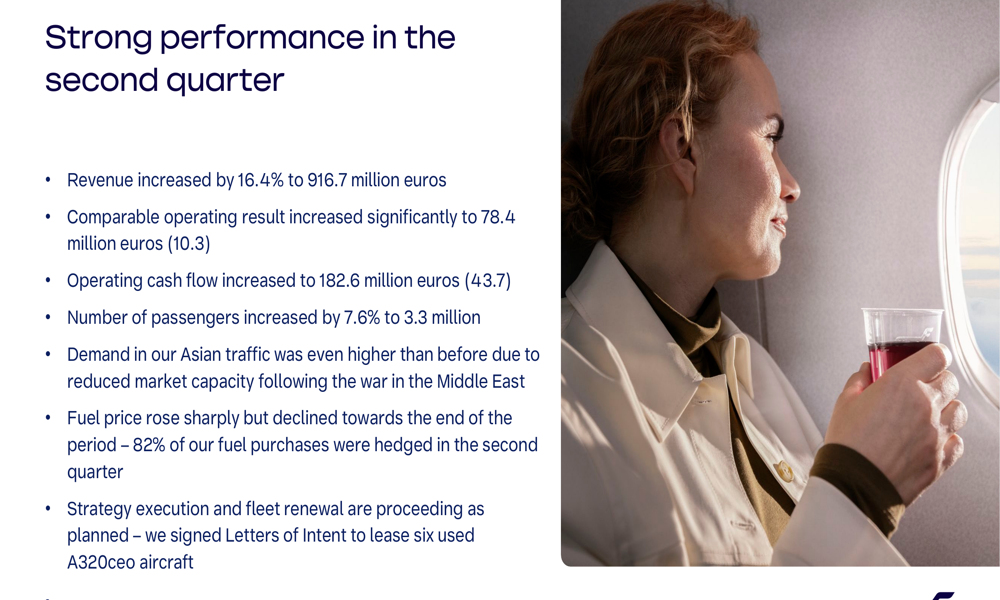 Finnair Q2 2026 slides: record profit on Asia demand surge