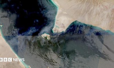 The Bab al-Mandab Strait in an aerial image.