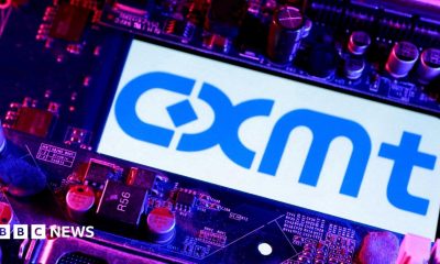 CXMT logo and computer motherboard are seen in this illustration.