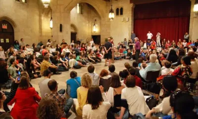 Brazilian theater director and writer Augusto Boal presenting his Theatre of the Oppressed at Riverside Church in New York City. Source: Wikimedia.