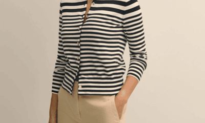 black and white striped sweater with variegated stripes
