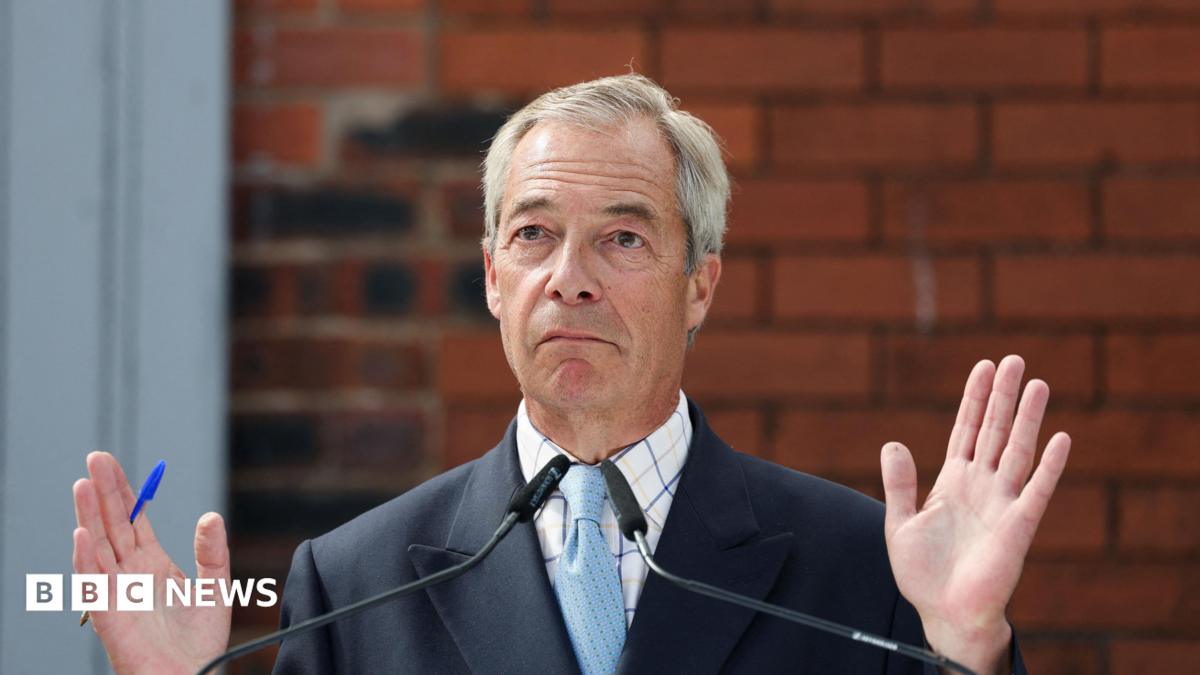 Reform UK leader Nigel Farage during an appearance on LBC's Nick Ferrari at Breakfast show, at the Global Studios in London on 24 September, 2025. He wears a dark jacket, blue tie with light blue dots and a white shirt with light blue checks.