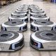 Geek+ floor robots lines up in a UK warehouse