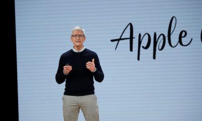 CEO Tim Cook speaking onstage at Apple's "Field Trip" event in Chicago, Illinois on March 27, 2018.