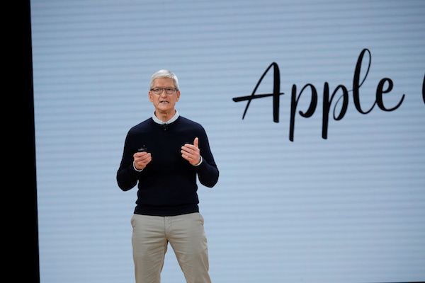 CEO Tim Cook speaking onstage at Apple's "Field Trip" event in Chicago, Illinois on March 27, 2018.