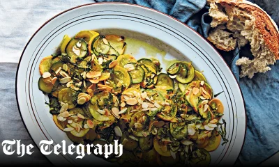 Slow-cooked courgettes with mint, chilli and almonds