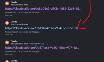 Google listing Claude share links with no description, the signature of a page blocked from crawling but still indexed
