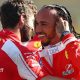 Mercedes' Kimi Antonelli congratulates Ferrari's Lewis Hamilton on taking pole position for the British Grand Prix sprint race