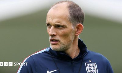 Thomas Tuchel, Manager of England, looks on during an England Training Session