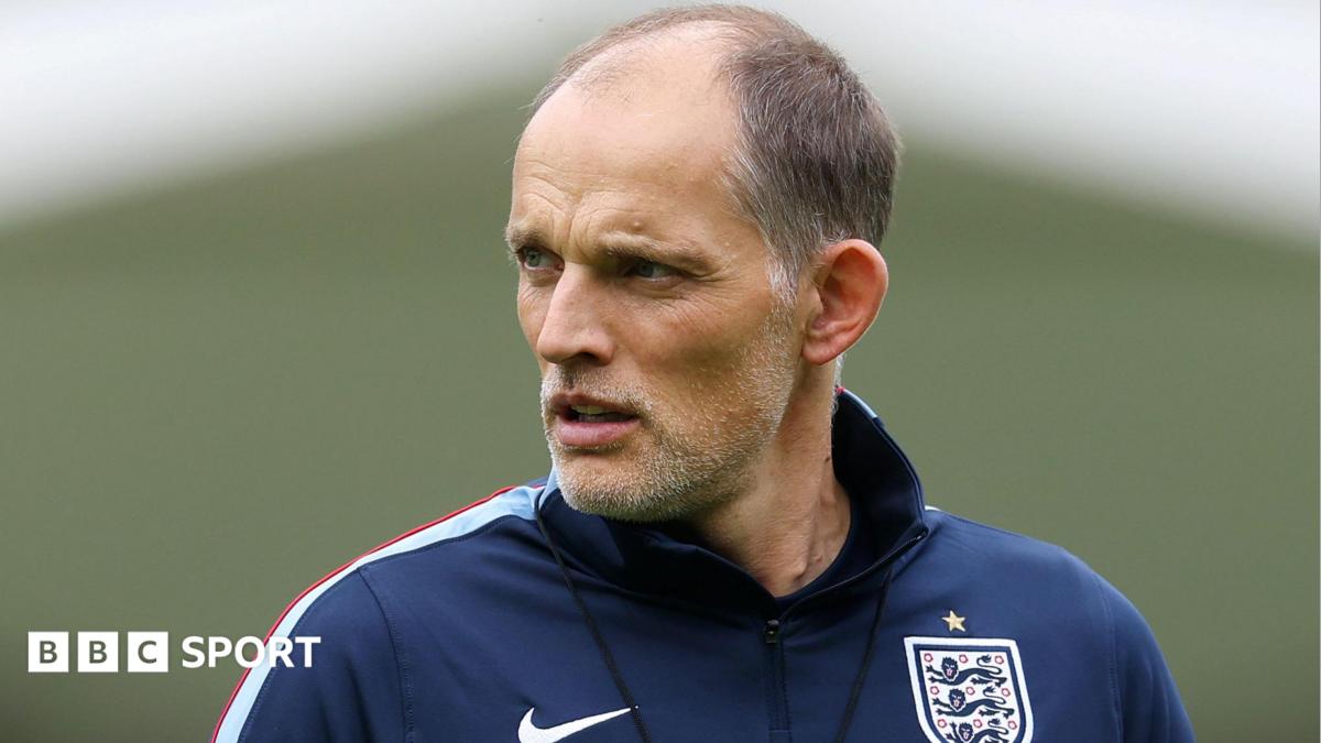 Thomas Tuchel, Manager of England, looks on during an England Training Session
