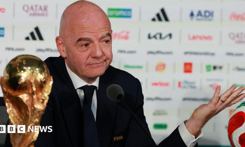 Fifa President Gianni Infantino speaking at a press conference