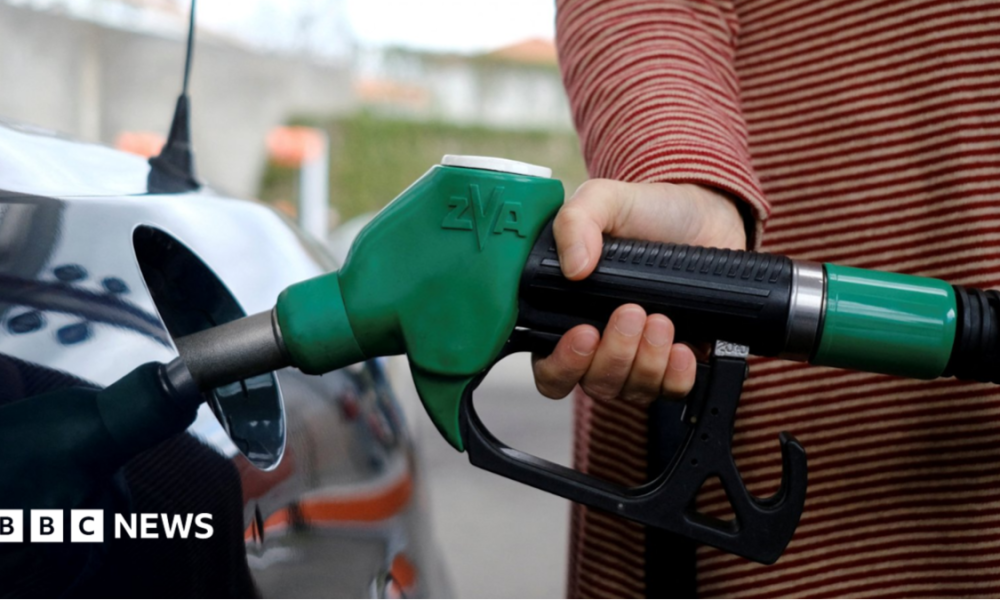 A person filling up their car with petrol