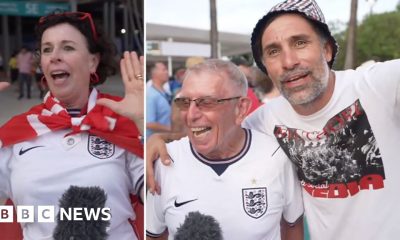 Fans in England kit being interviewed outside the stadium