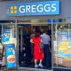 People queuing inside a Greggs