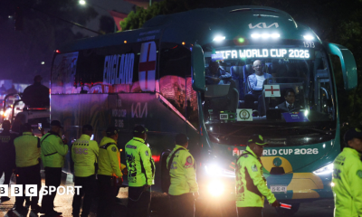 near the England team's hotel before their arrival for their World Cup last-16 game with Mexico in Mexico City
