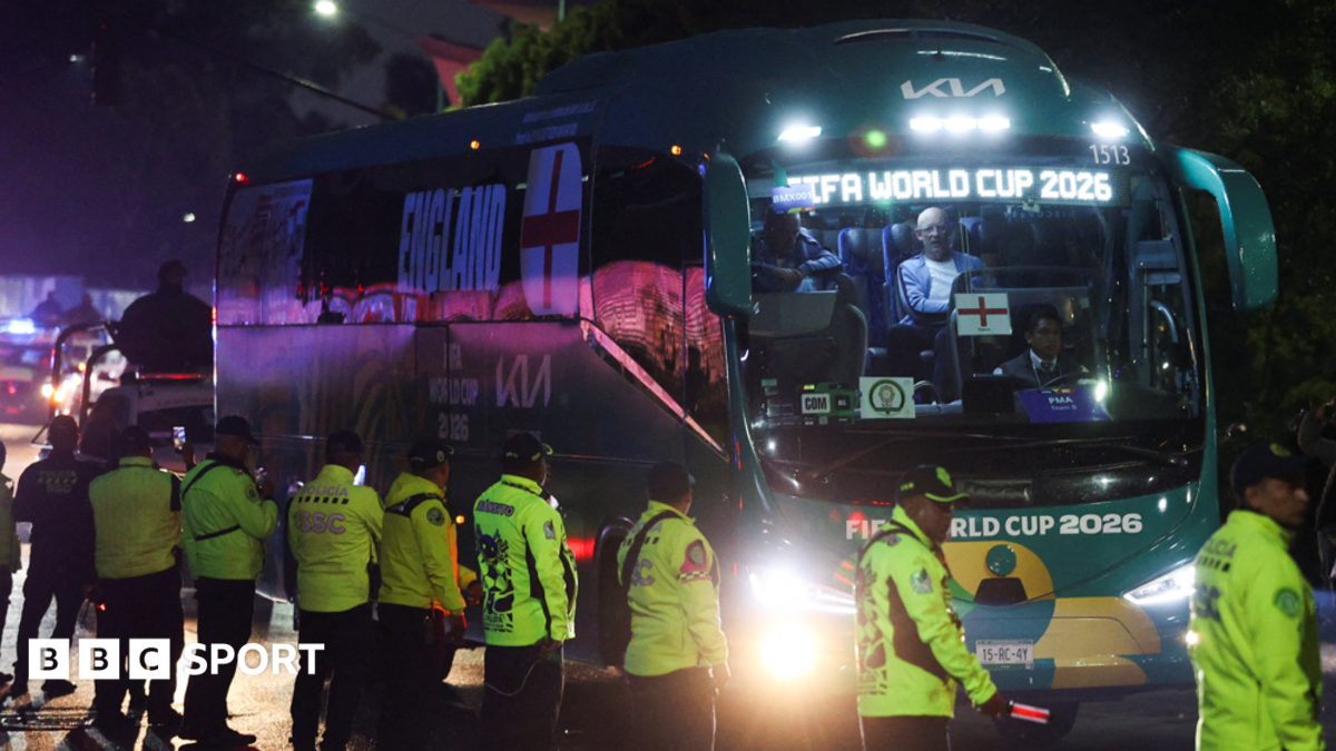 near the England team's hotel before their arrival for their World Cup last-16 game with Mexico in Mexico City