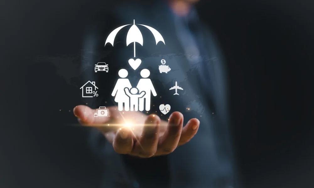 Insurance company clients take out the complete insurance concept. Assurance, insurance, car, real estate and property, travel, finances, health, family, life, accident, and logistics insurance