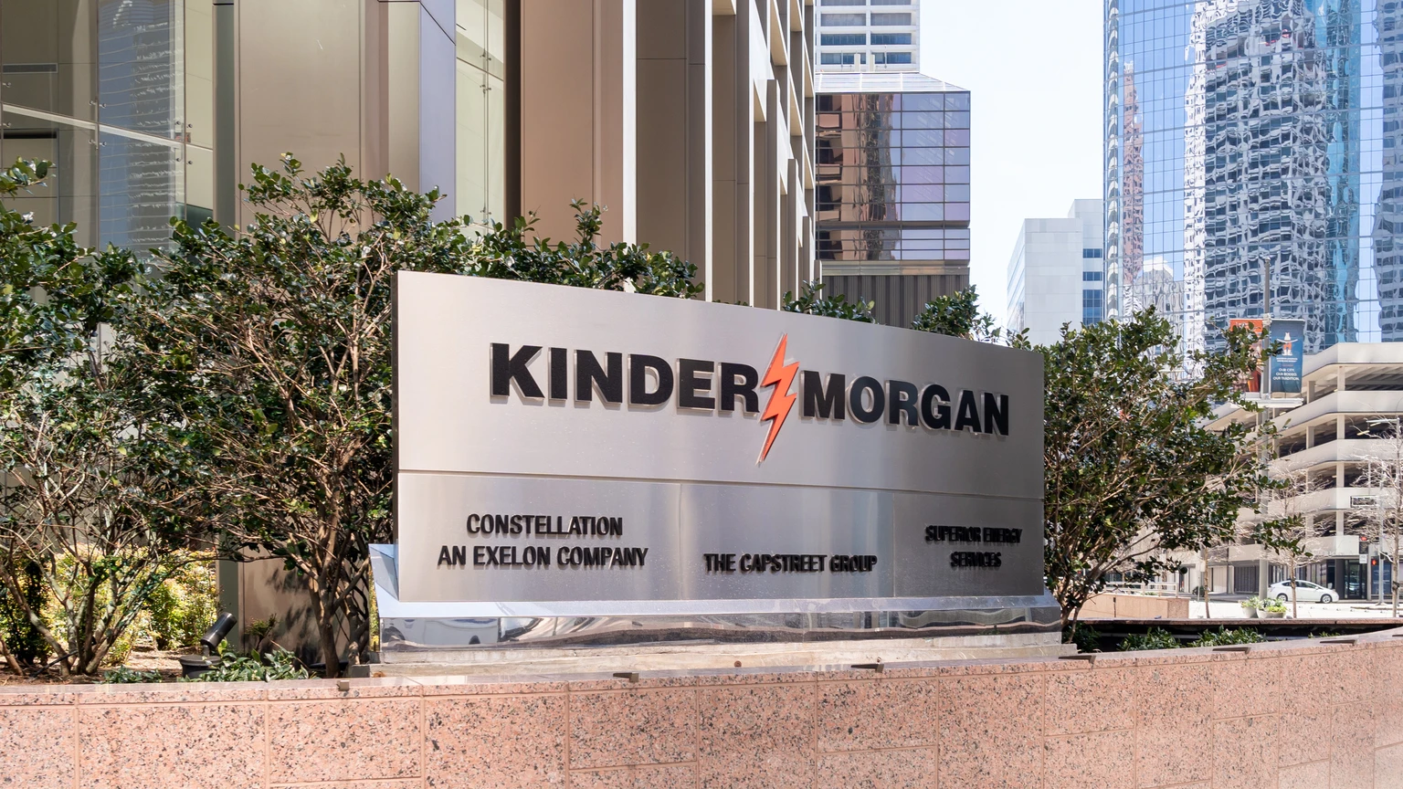 Kinder Morgan sign is shown in Houston, Texas, USA.