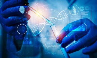 Scientific research innovation with DNA analysis, biotechnology, and genetic engineering in laboratory
