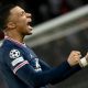 Kylian Mbappe celebrates after scoring PSG's late winner against Real Madrid