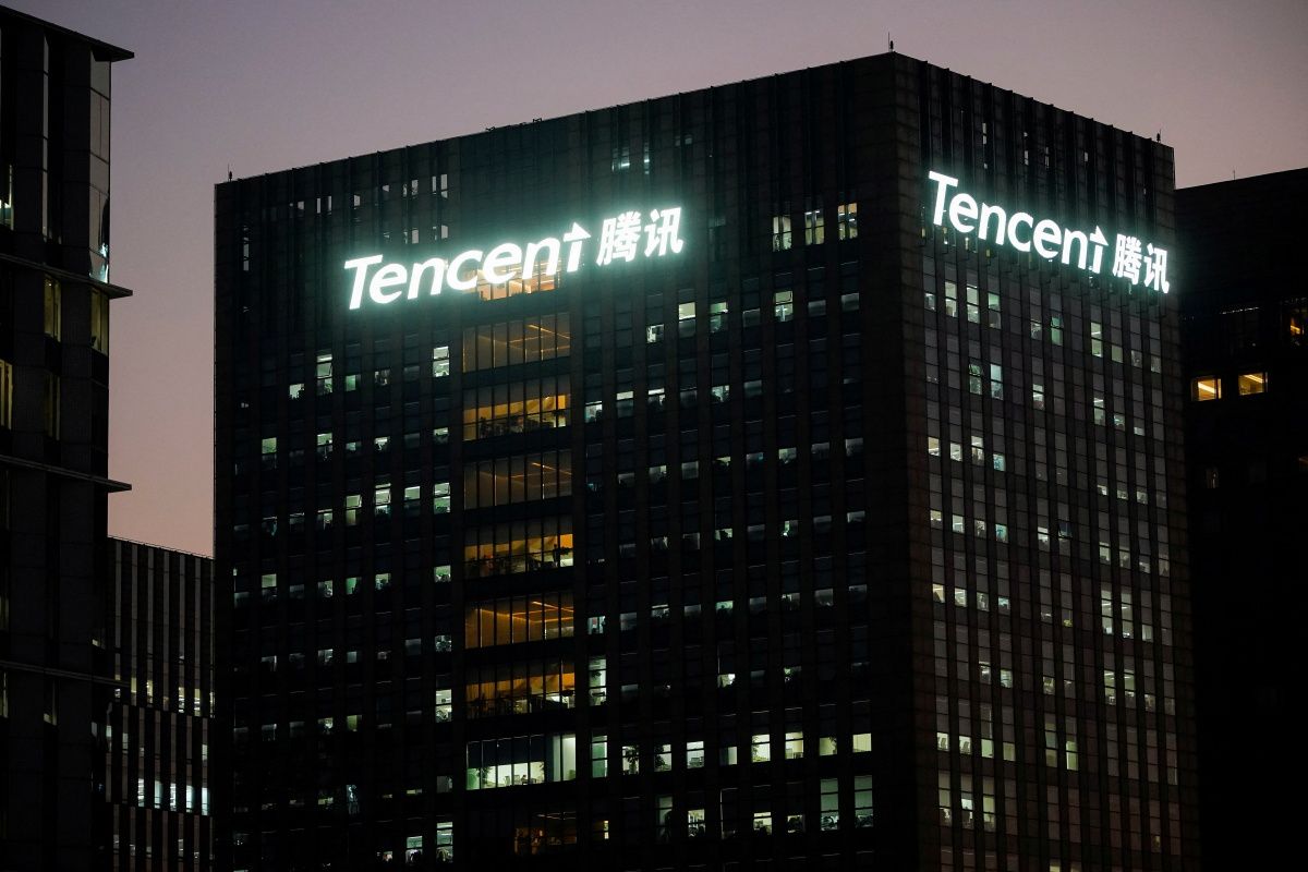 The logo of Tencent is seen at Tencent office in Shanghai, China December 13, 2021.
