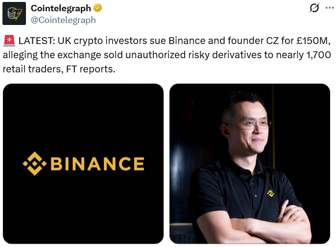 1,700 UK Investors Sue Binance Over Derivatives Offerings