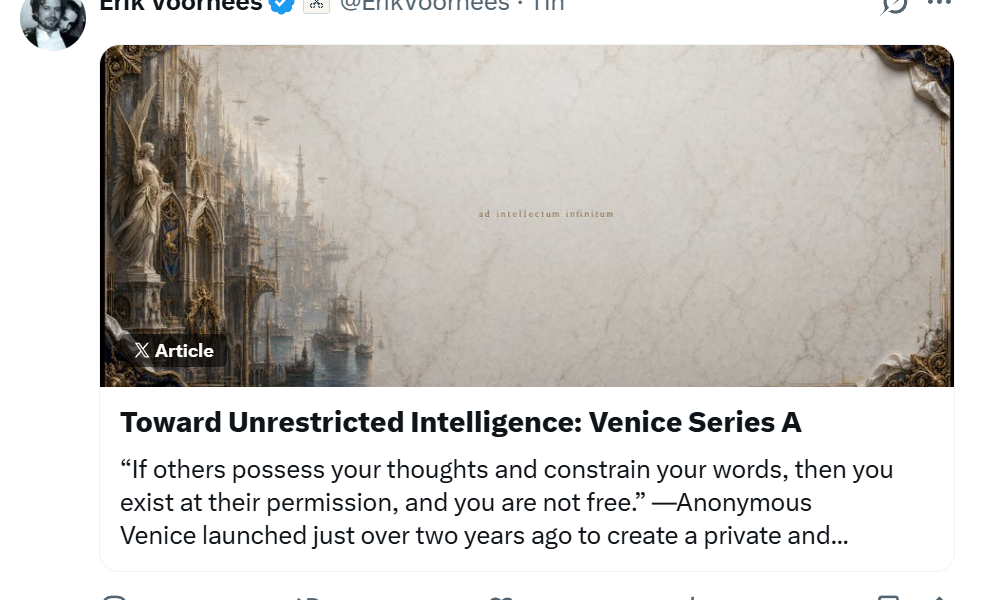 Venice AI Raises $65M Series A at $1B Valuation