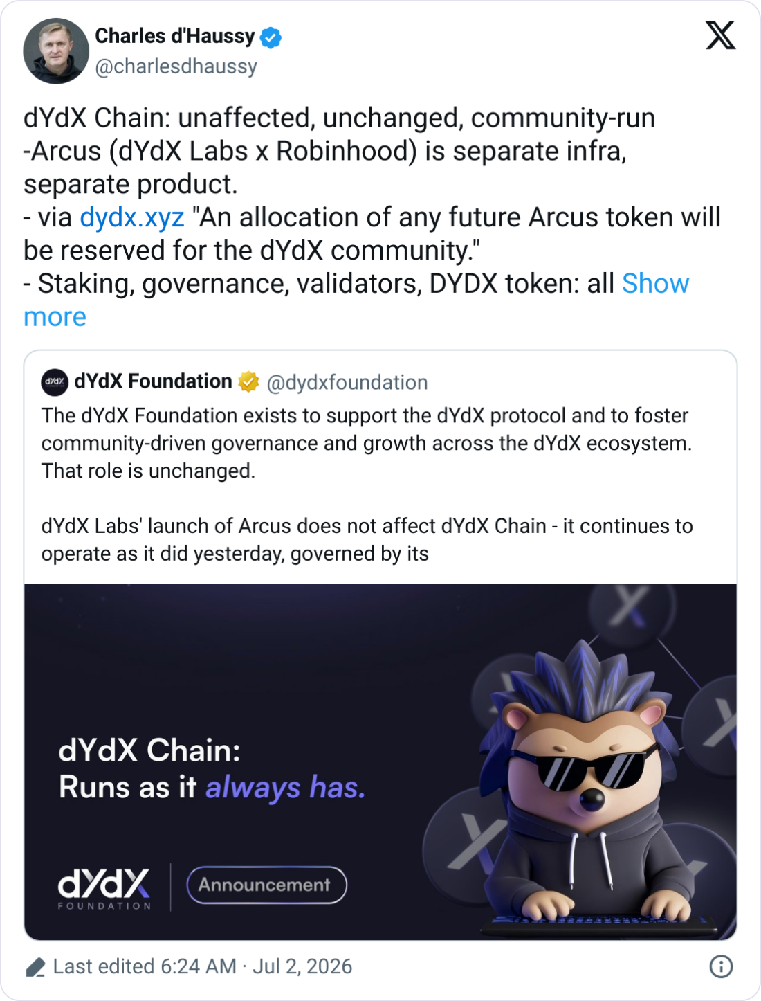 Robinhood Backs New DEX Arcus in Partnership With dYdX