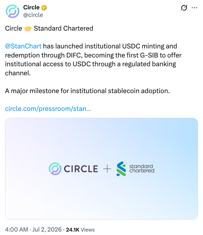 Standard Chartered, Circle Bring USDC Into Banking System