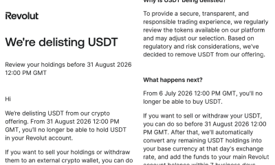 Revolut Notifies Customers of USDT Delisting