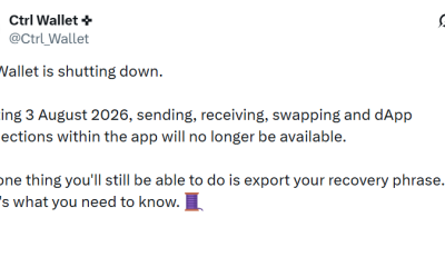Ctrl Wallet Announces Shutdown Weeks after Security Exploit