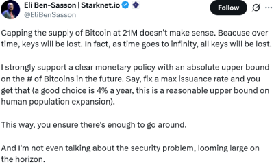 StarkWare CEO Proposed 4% Bitcoin Inflation Model