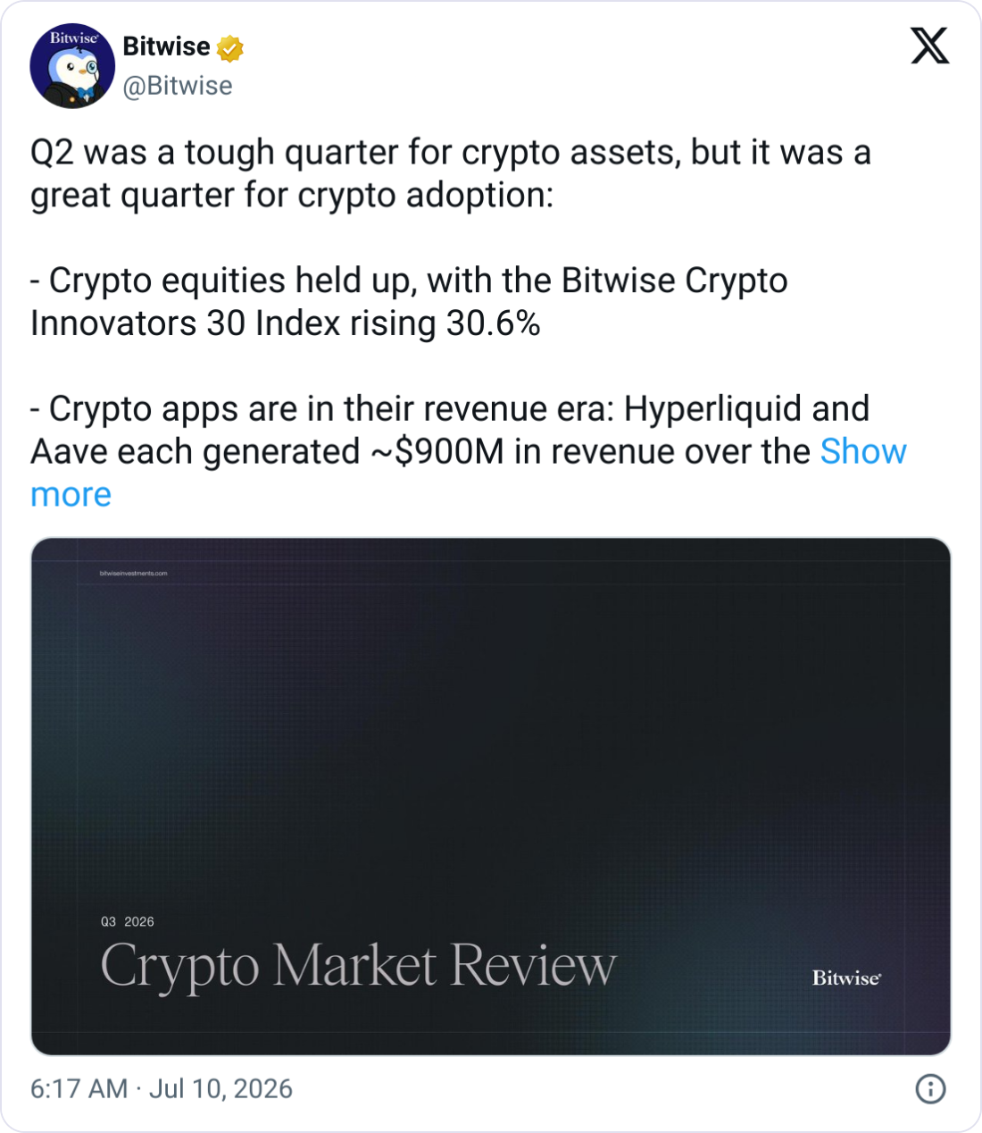 DeFi Holding up Unusually Well in Down Market: Bitwise