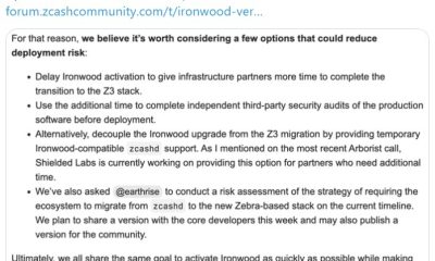 Zcash Ironwood Timeline Pressured by Software Migration