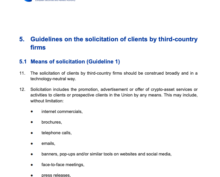 ESMA Clarifies Reverse Solicitation Rules Under MiCA