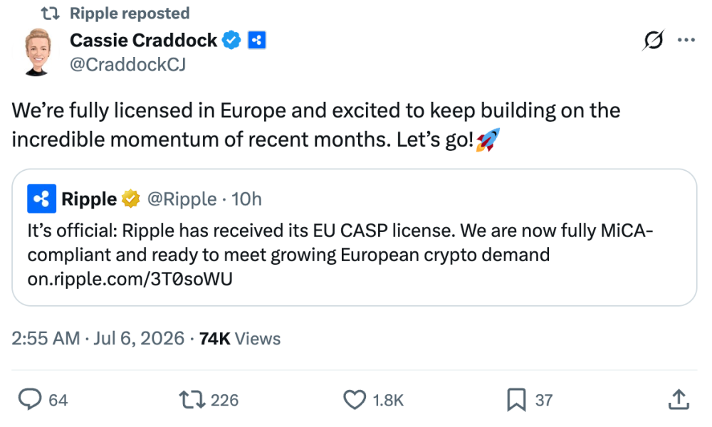 Ripple Receives Full MiCA License After EU Crypto Deadline