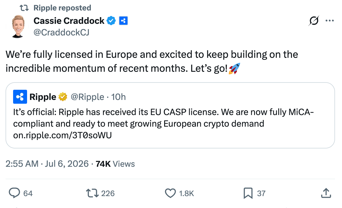 Ripple Receives Full MiCA License After EU Crypto Deadline
