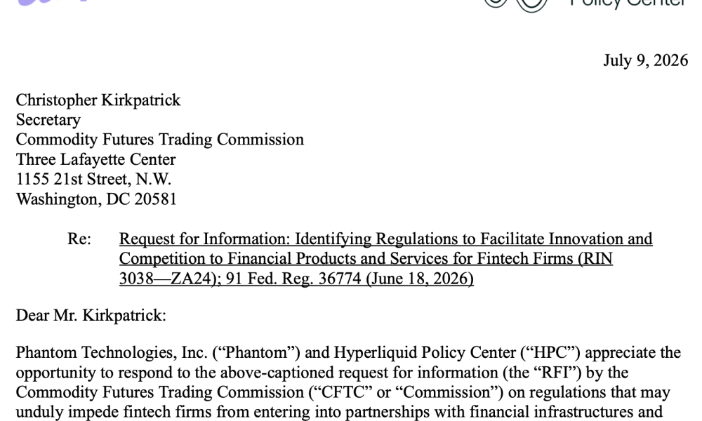 Phantom and Hyperliquid Seek CFTC Clarity on DeFi Infrastructure
