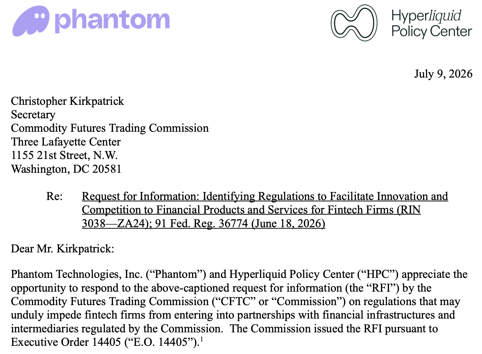 Phantom and Hyperliquid Seek CFTC Clarity on DeFi Infrastructure