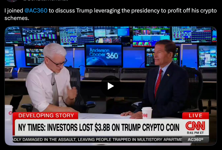 Senate Democrats Call for Hearings into Trump’s Ties to Crypto Amid CLARITY Act Discussions