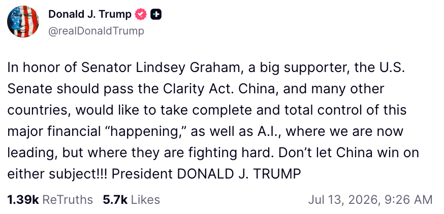 Donald Trump Invokes Lindsay Graham's Death to Push Crypto Bill