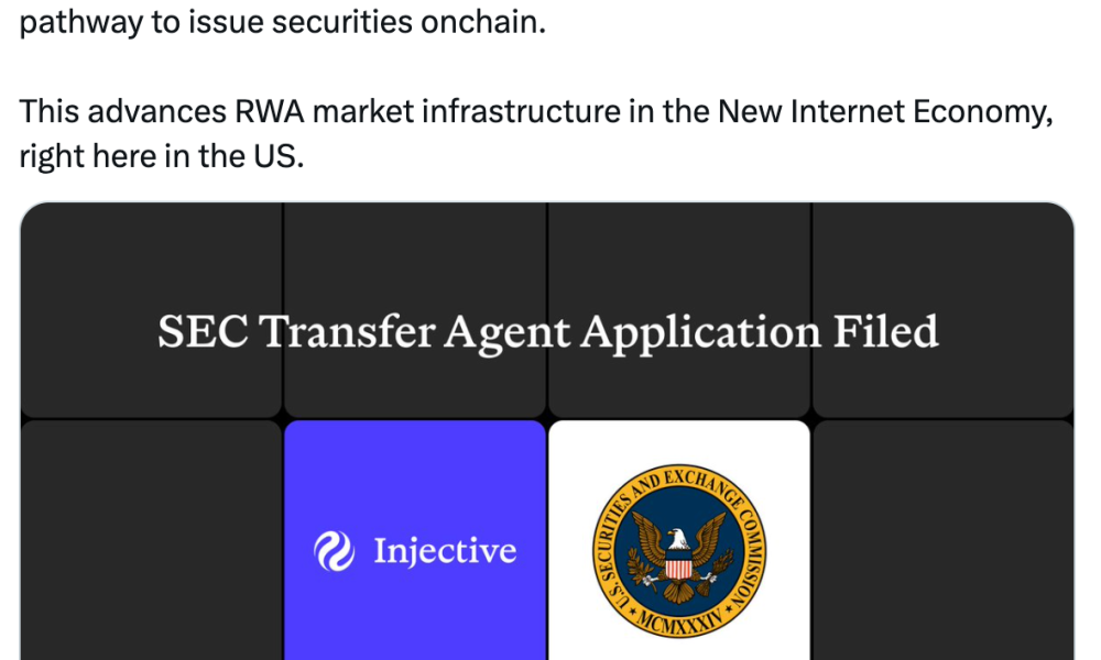Injective Files SEC Transfer Agent Application for Onchain Securities