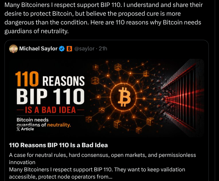 Strategy’s Michael Saylor Pounds Away at “Bad Idea” BIP-110
