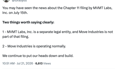 Movement Labs Files Chapter 11 Bankruptcy After MOVE Token Controversy