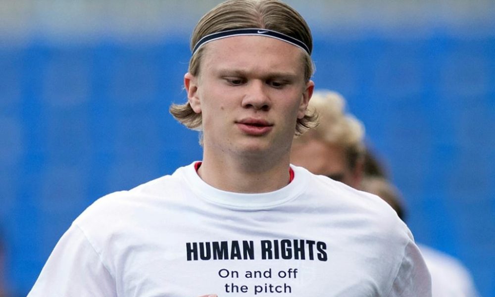 Star forward Erling Braut Haaland and his Norway teammates wore these t-shirts before a World Cup qualifying match