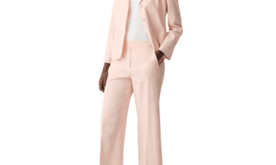 linen suit in warm pink