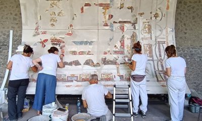Pompeii archaeologists reconstruct frescoed ceiling of a banquet hall
