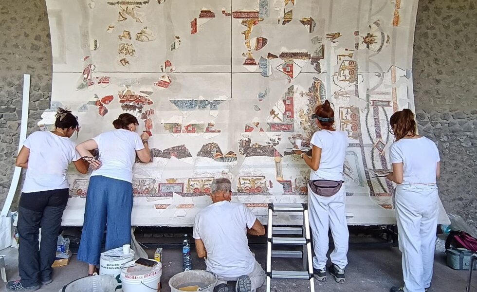 Pompeii archaeologists reconstruct frescoed ceiling of a banquet hall