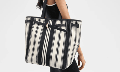 black and white striped tote